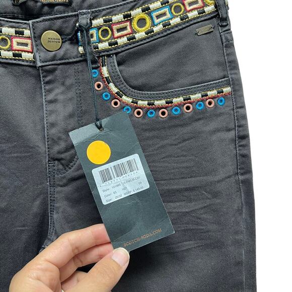 Scotch & Soda Grommet Embroidered‎ Waist Belt Pants Black - Picture 2 of 9